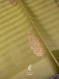 Handwoven Olive Green Banarasi Organza Silk Saree