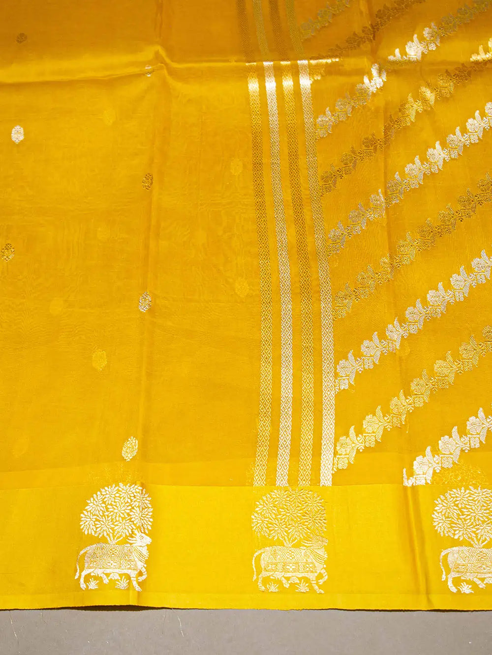 Handwoven Yellow Banarasi Kora Silk Saree