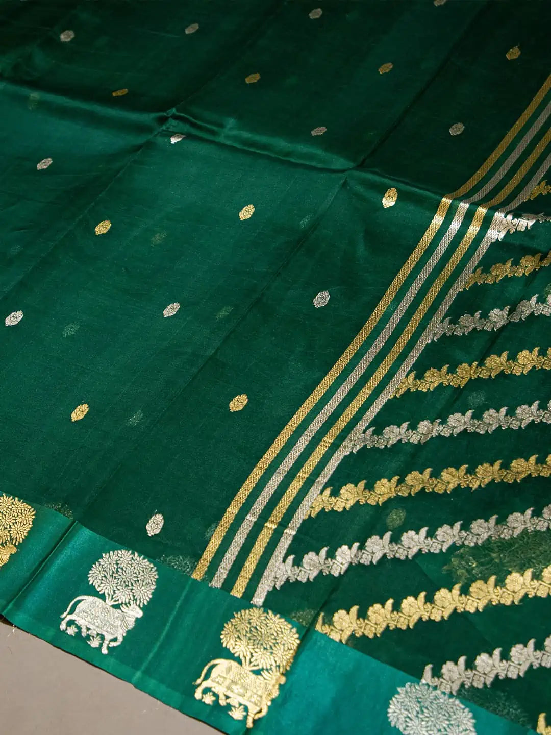 Handwoven Castleton Green  Banarasi Kora Silk Saree