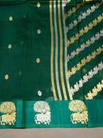 Handwoven Castleton Green  Banarasi Kora Silk Saree