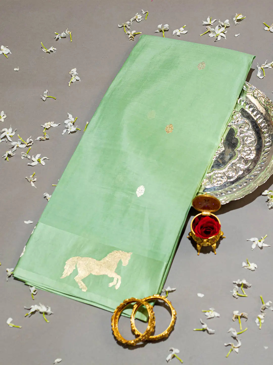 Handwoven Light Green Banarasi Kora Silk Saree