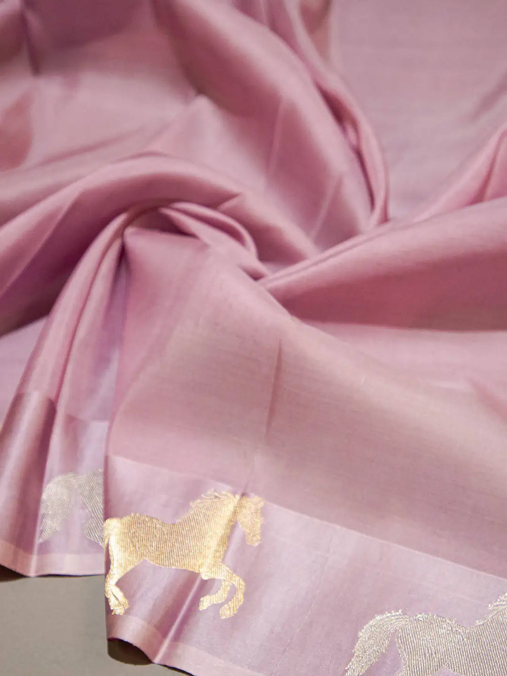 Handwoven Onion Pink Banarasi Kora Silk Saree