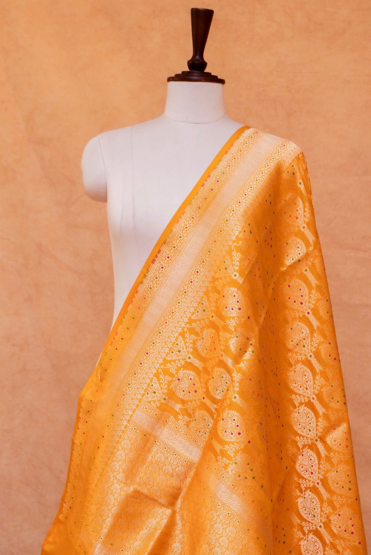Handwoven Yellow  Banarasi Meenakari Katan Silk Dupatta