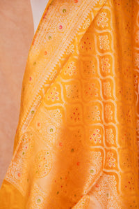 Handwoven Yellow  Banarasi Meenakari Katan Silk Dupatta