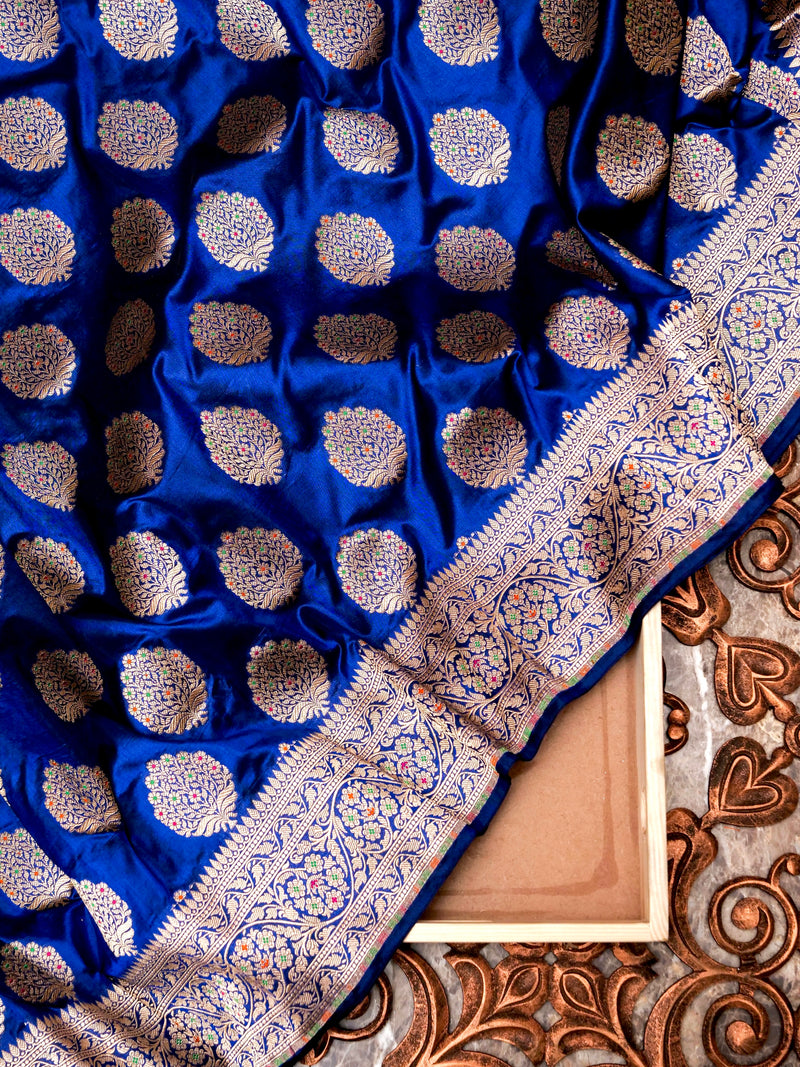 Handwoven Royal Blue Banarasi Katan silk Saree