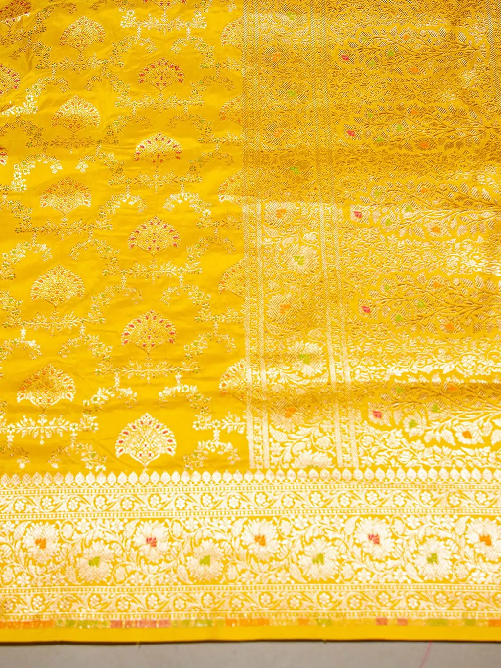 Handwoven Yellow Banarasi Katan Silk Saree