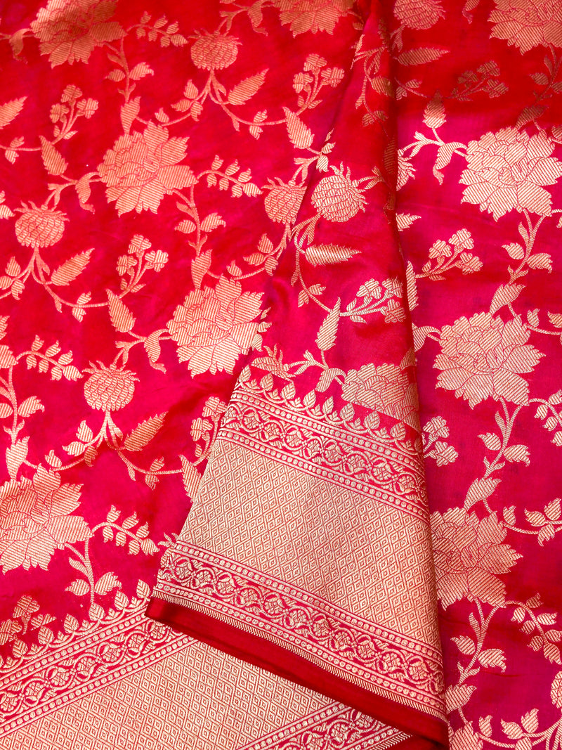 Handwoven Hot Pink Banarasi Katan silk Saree