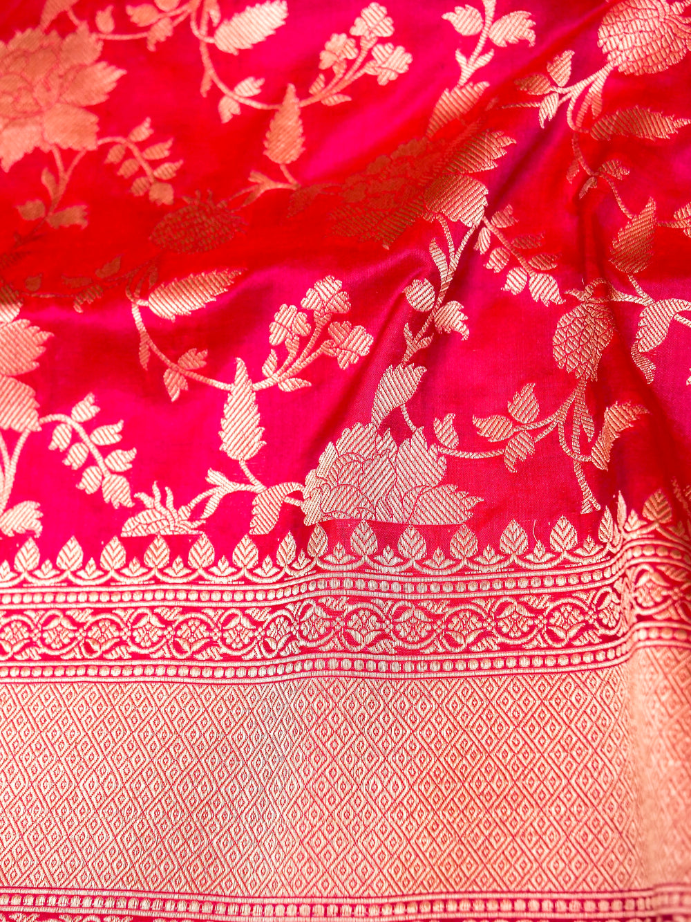 Handwoven Hot Pink Banarasi Katan silk Saree