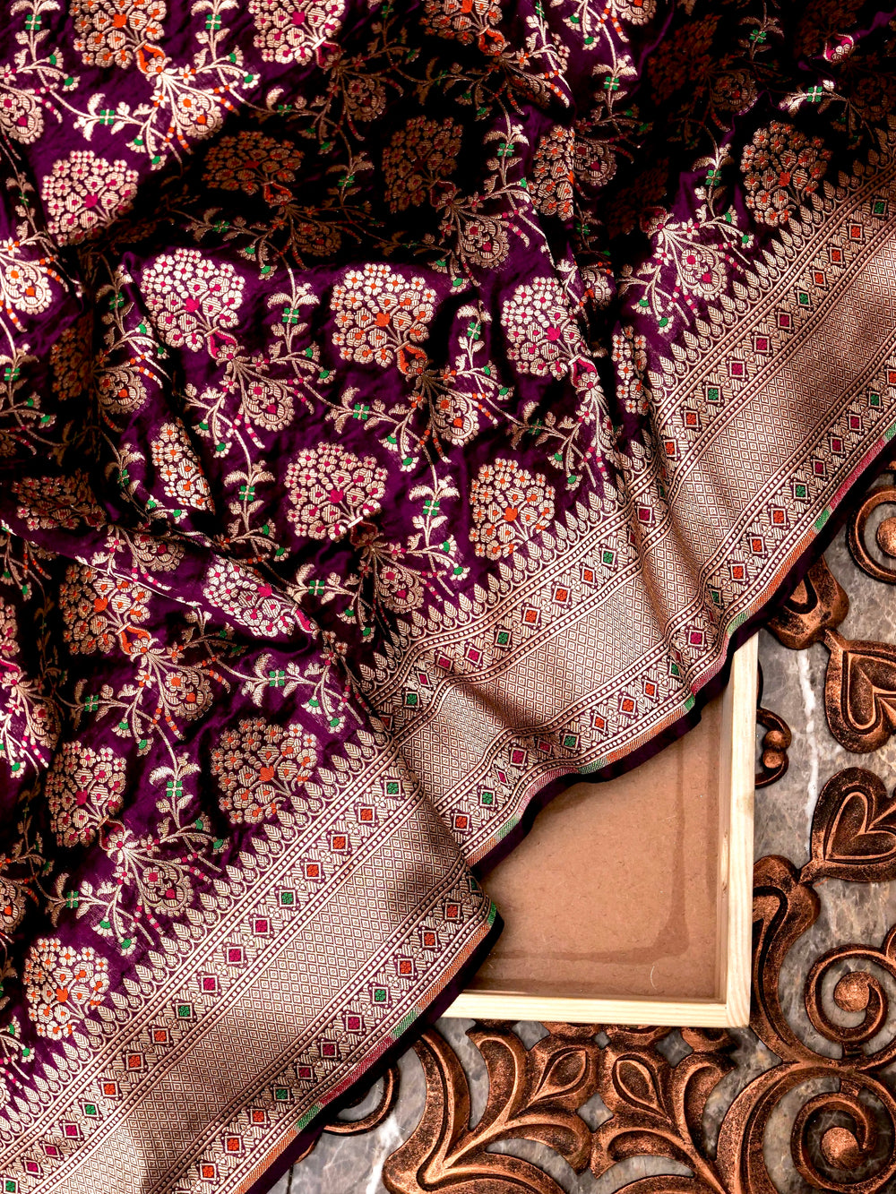 Handwoven Hot Purple Banarasi Katan silk Saree