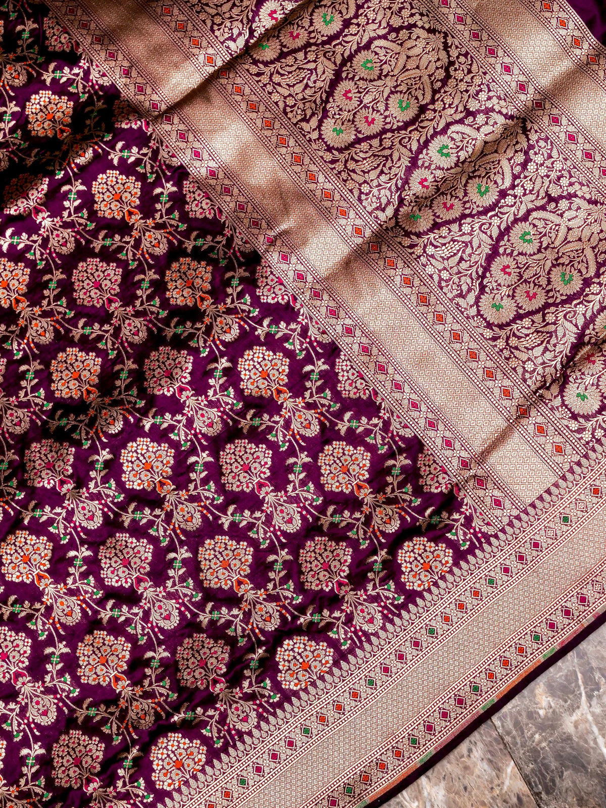 Handwoven Hot Purple Banarasi Katan silk Saree