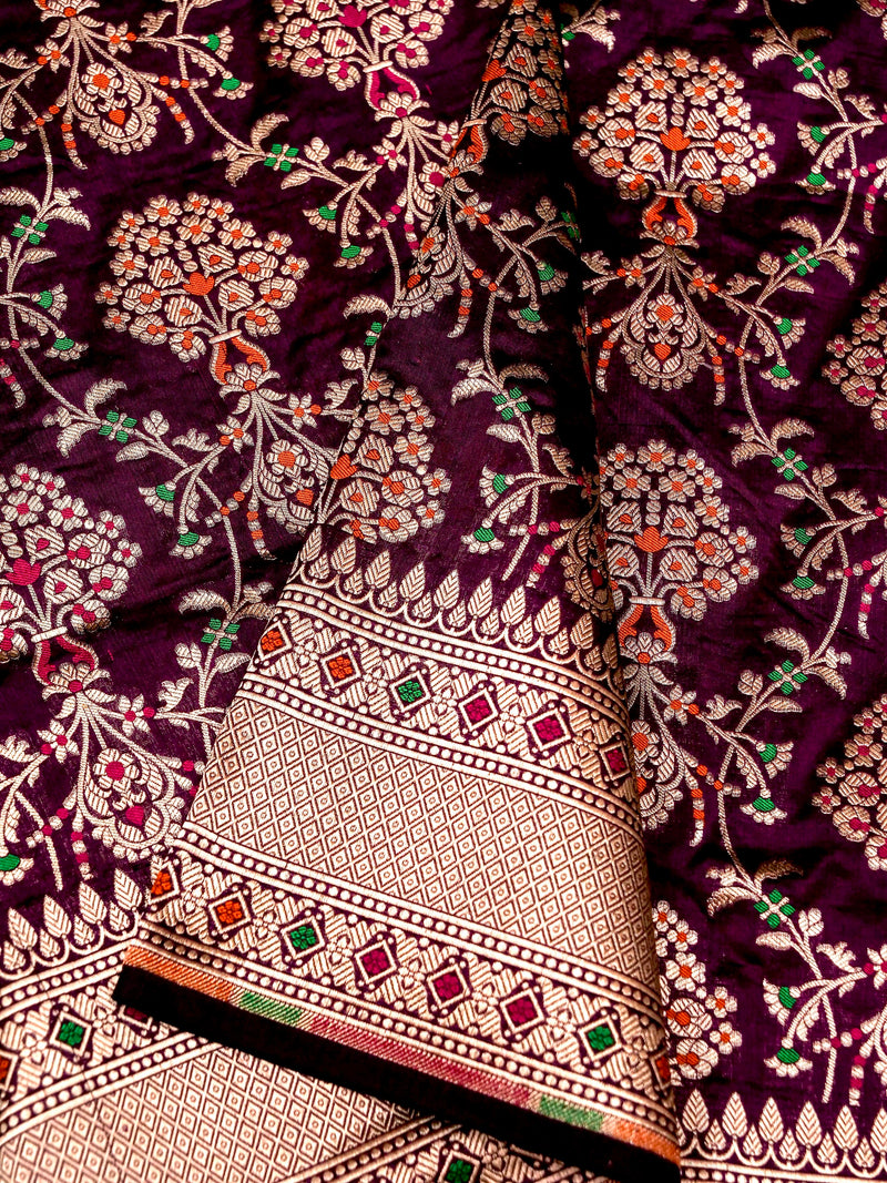 Handwoven Hot Purple Banarasi Katan silk Saree