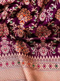 Handwoven Hot Purple Banarasi Katan silk Saree