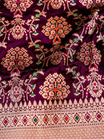 Handwoven Hot Purple Banarasi Katan silk Saree
