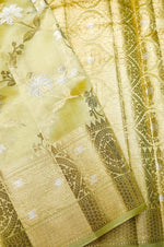 Handwoven Lime Yellow Banarasi Katan Soft Silk Saree