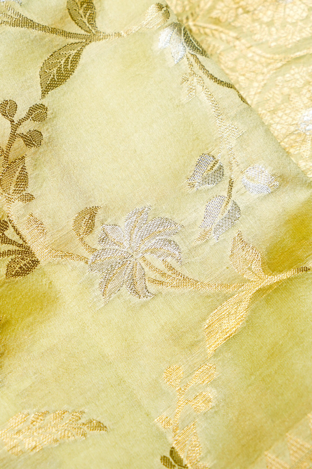 Handwoven Lime Yellow Banarasi Katan Soft Silk Saree