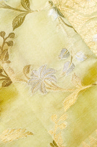 Handwoven Lime Yellow Banarasi Katan Soft Silk Saree