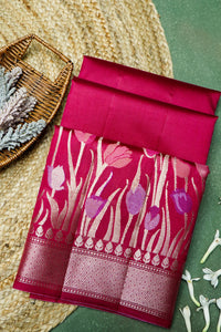 Handwoven Hot Pink Banarasi Katan Soft Silk Saree