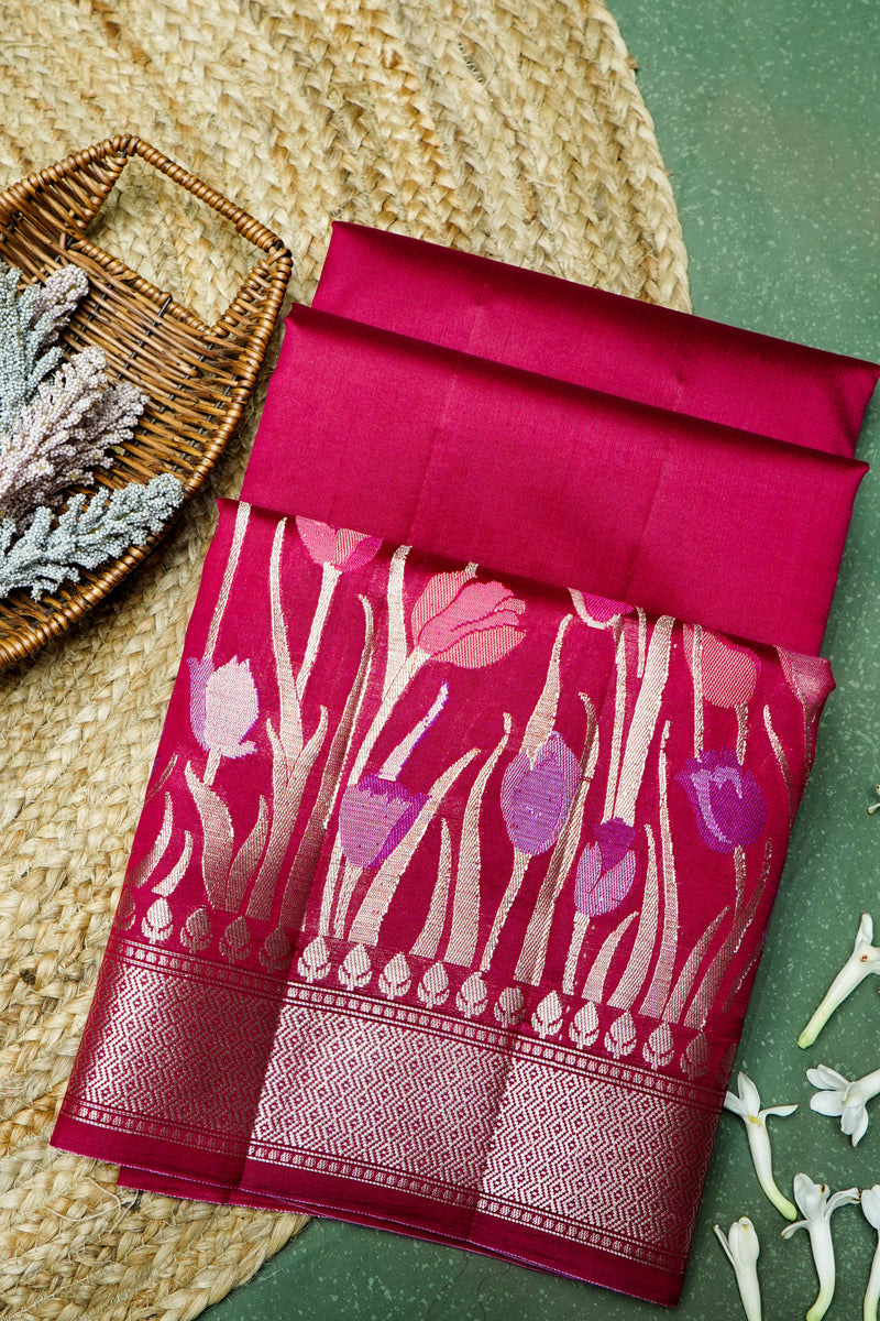 Handwoven Hot Pink Banarasi Katan Soft Silk Saree