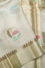 Handwoven Off White Banarasi Katan Soft Silk Saree