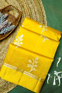 Handwoven Mustard Yellow Banarasi Katan Soft Silk Saree