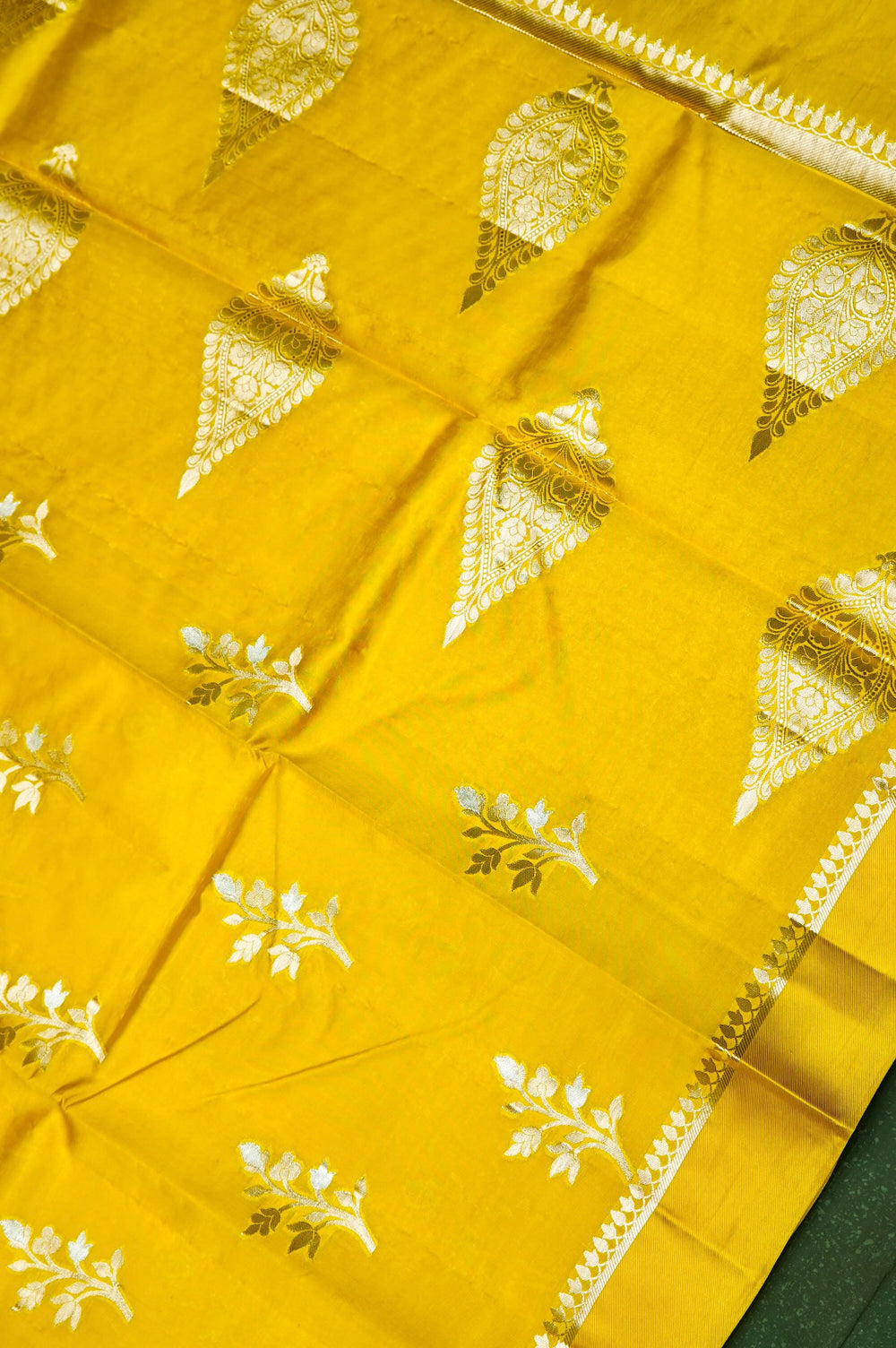 Handwoven Mustard Yellow Banarasi Katan Soft Silk Saree