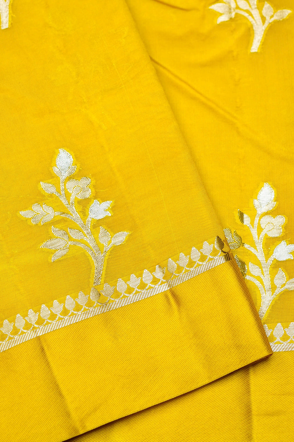 Handwoven Mustard Yellow Banarasi Katan Soft Silk Saree