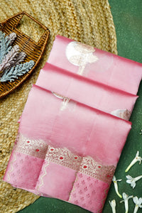 Handwoven Baby Pink Banarasi Katan Soft Silk Saree