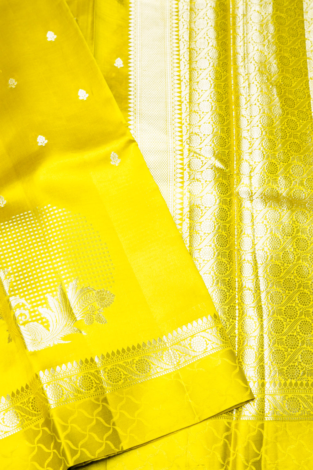 Handwoven Yellow Banarasi Katan Soft Silk Saree