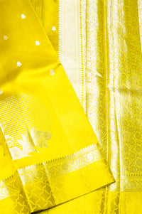 Handwoven Yellow Banarasi Katan Soft Silk Saree