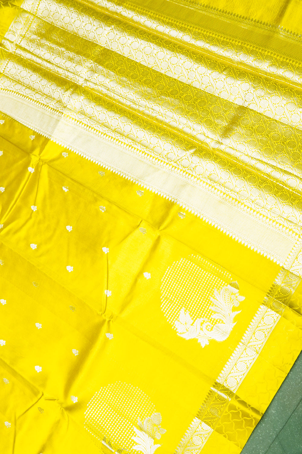 Handwoven Yellow Banarasi Katan Soft Silk Saree