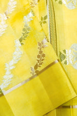 Handwoven Lemon Yellow Banarasi Katan Soft Silk Saree