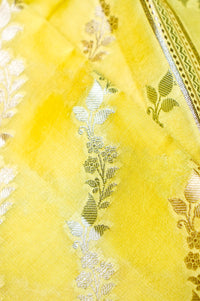 Handwoven Lemon Yellow Banarasi Katan Soft Silk Saree