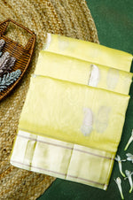Handwoven Lemon Yellow Banarasi Katan Soft Silk Saree