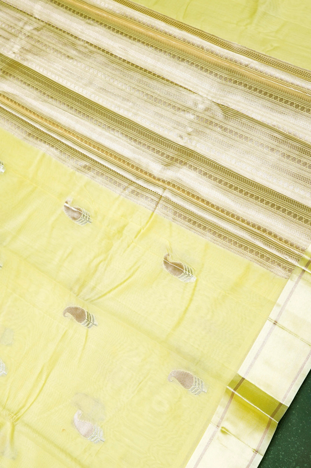 Handwoven Lemon Yellow Banarasi Katan Soft Silk Saree