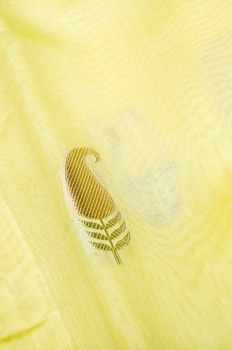 Handwoven Lemon Yellow Banarasi Katan Soft Silk Saree