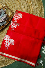 Handwoven Red Banarasi Mashru Silk Saree
