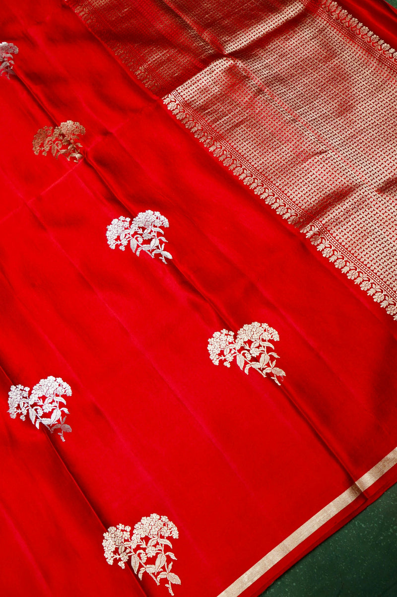 Handwoven Red Banarasi Mashru Silk Saree