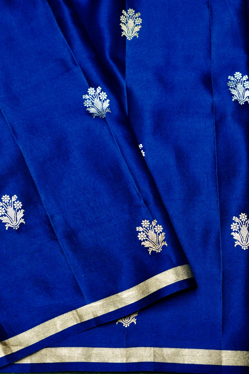 Handwoven Royal Blue Banarasi Mashru Silk Saree