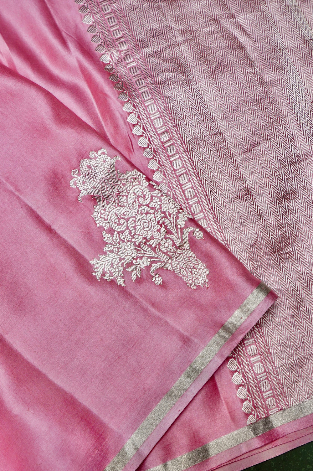 Handwoven Light Pink Banarasi Mashru Silk Saree