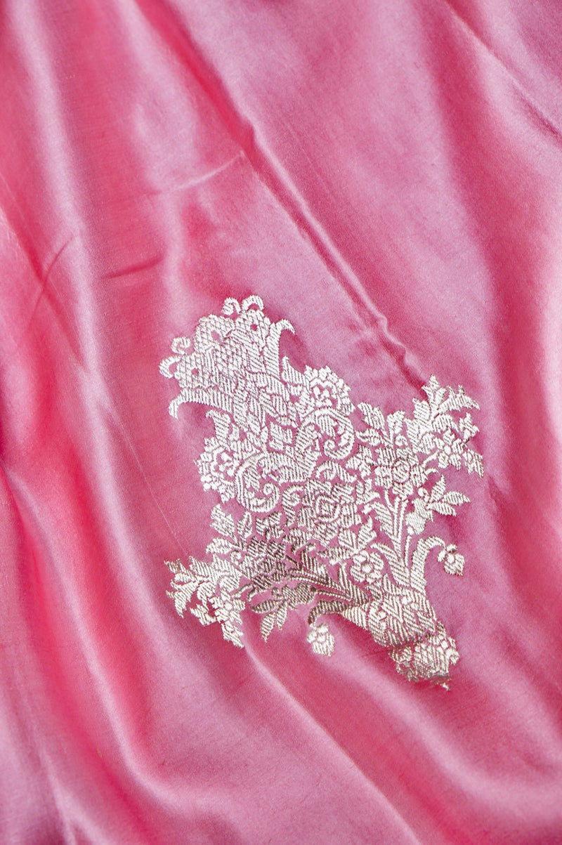 Handwoven Light Pink Banarasi Mashru Silk Saree