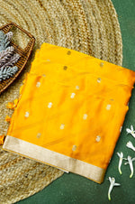 Handwoven Yellow Banarasi Mashru Silk Saree