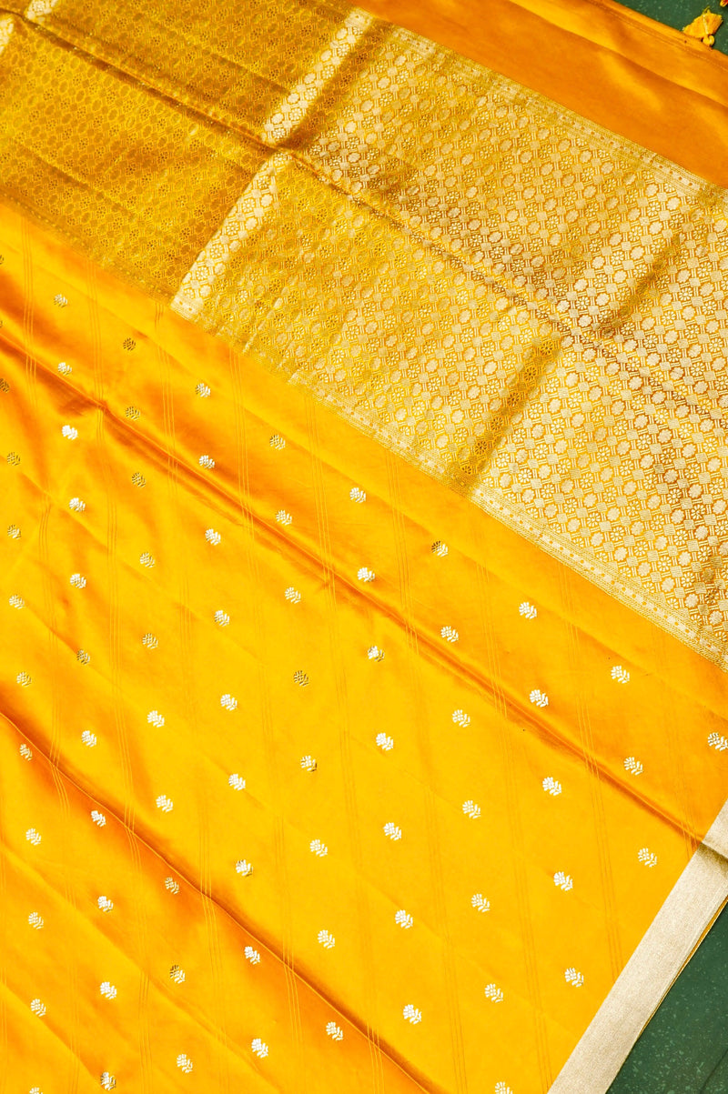 Handwoven Yellow Banarasi Mashru Silk Saree