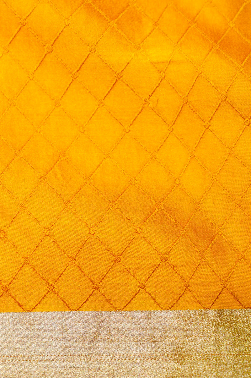 Handwoven Yellow Banarasi Mashru Silk Saree