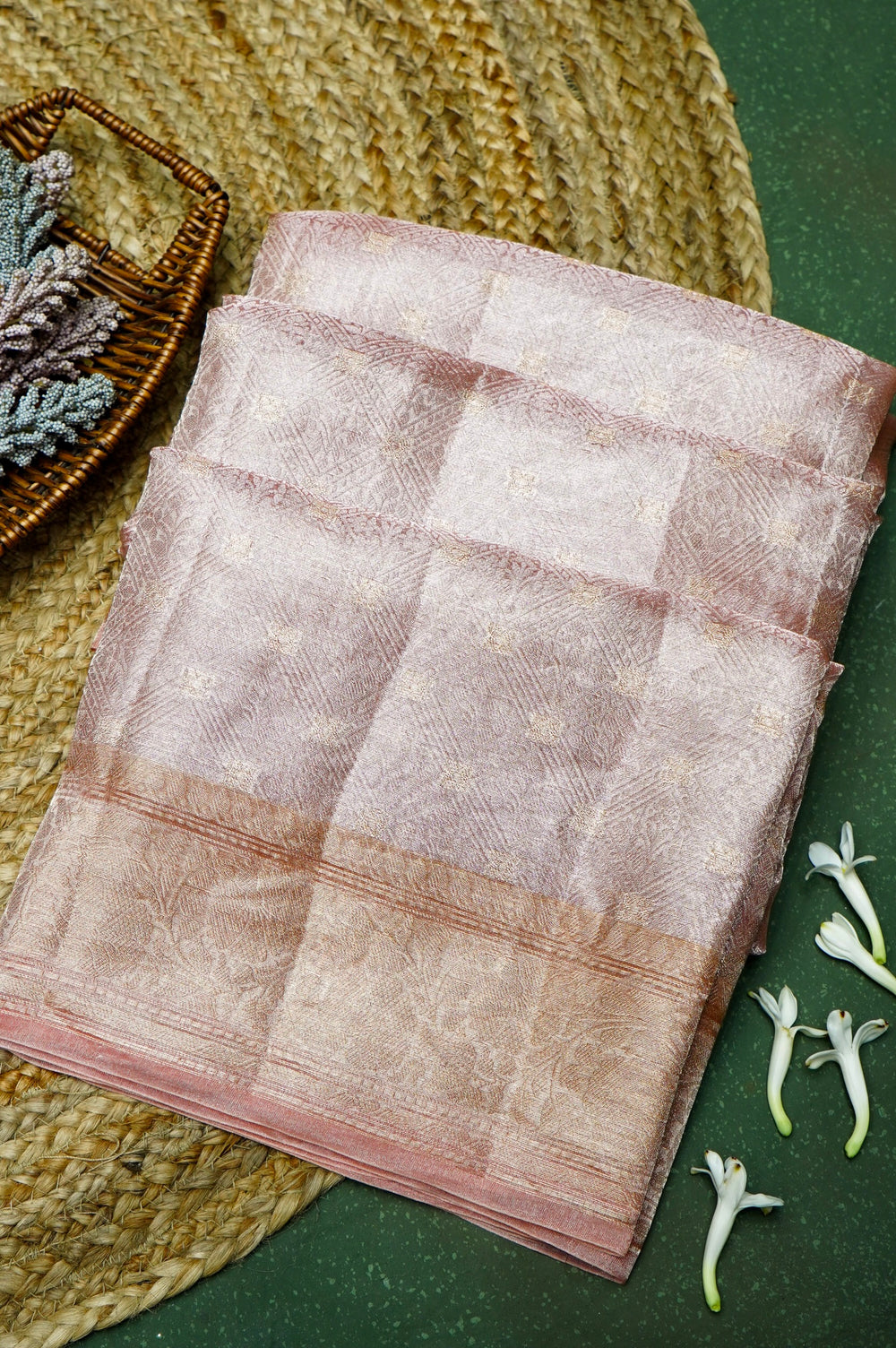 Handwoven Onion Pink Banarasi Tissue Silk Saree