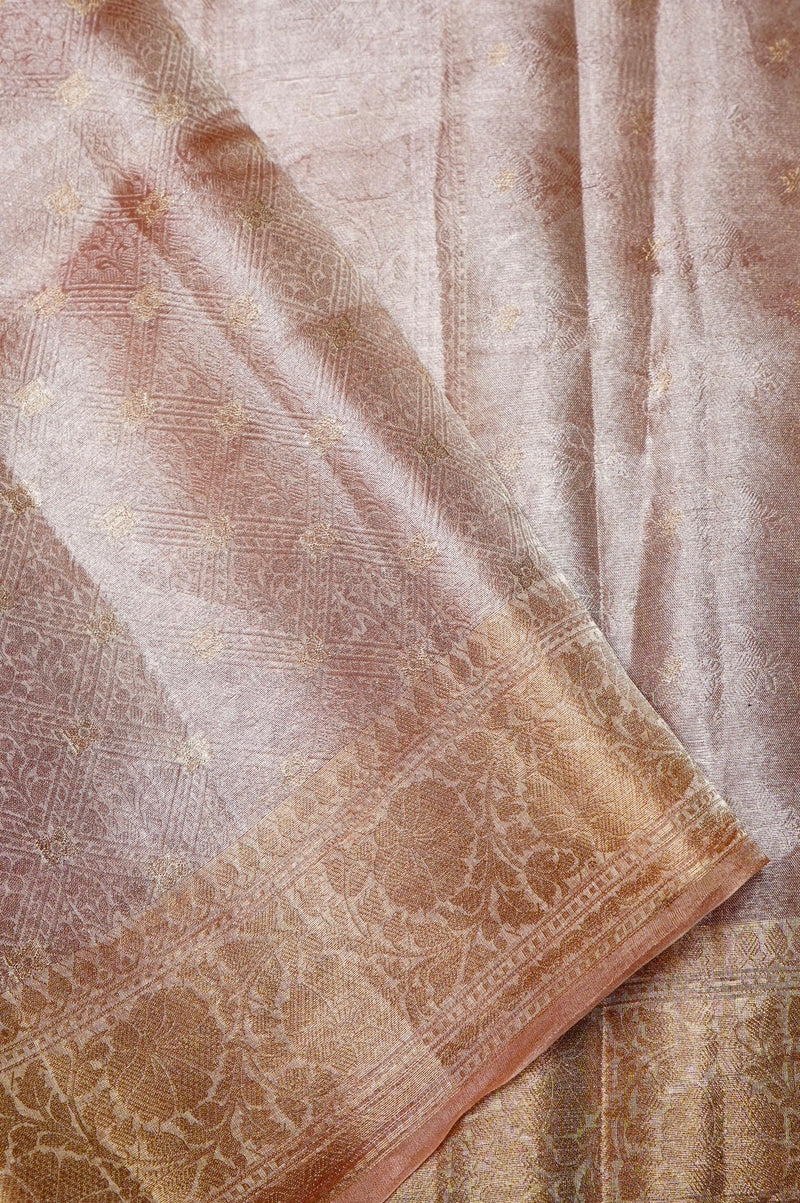 Handwoven Onion Pink Banarasi Tissue Silk Saree