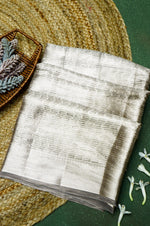Handwoven Golden Grey Banarasi Tissue Silk Saree