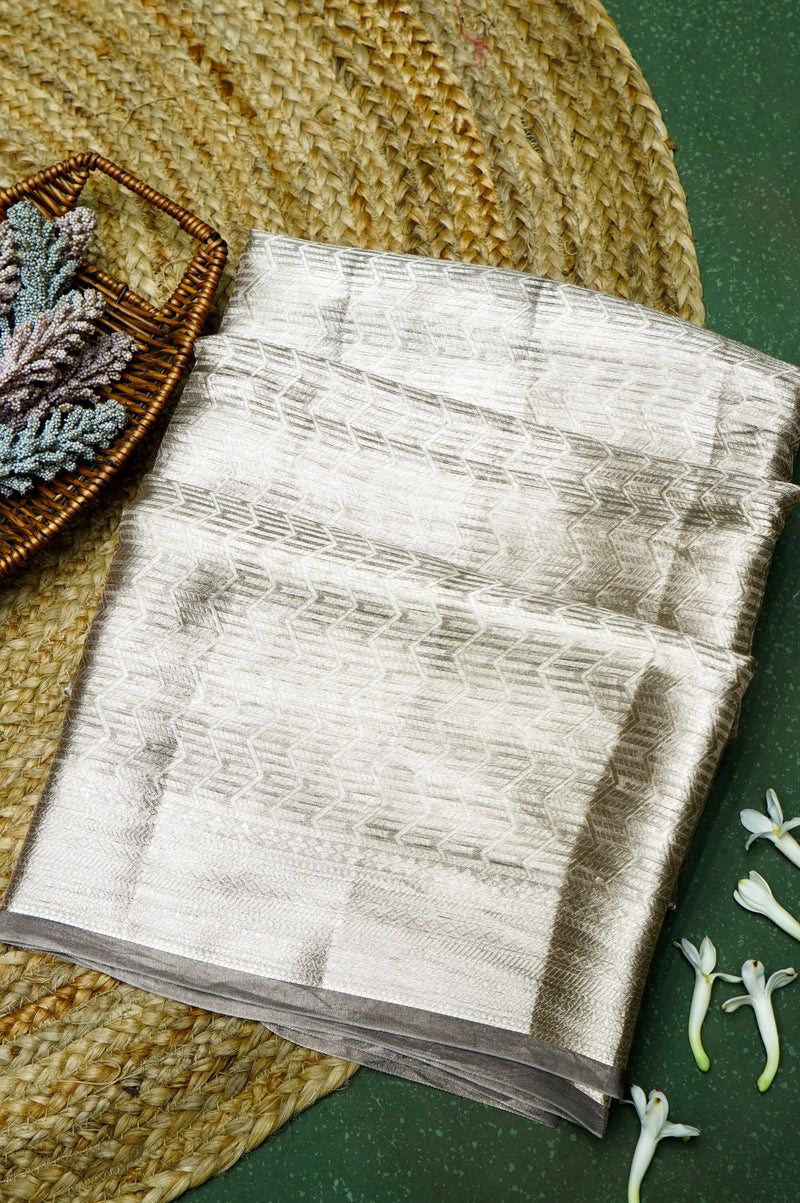 Handwoven Golden Grey Banarasi Tissue Silk Saree