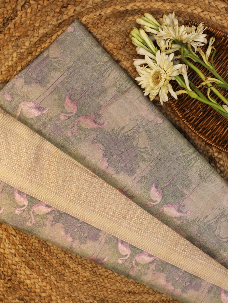 Handwoven Sage Green Banarasi Katan Silk Saree