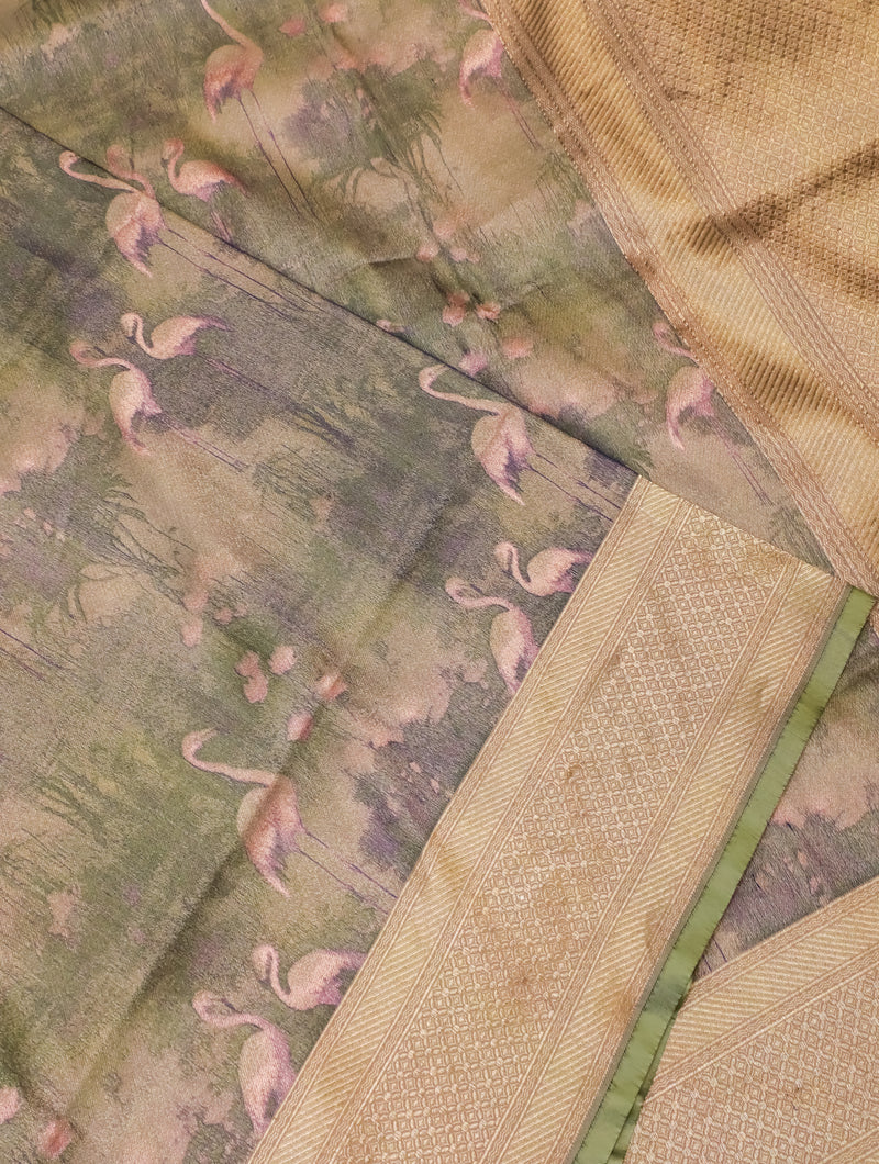 Handwoven Sage Green Banarasi Katan Silk Saree