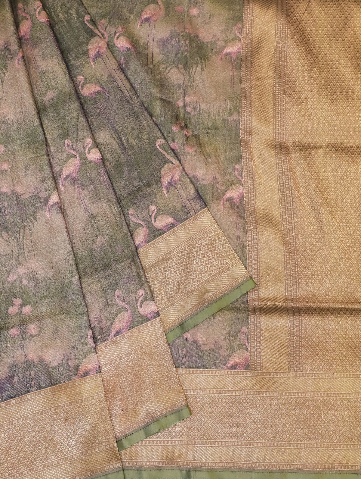 Handwoven Sage Green Banarasi Katan Silk Saree